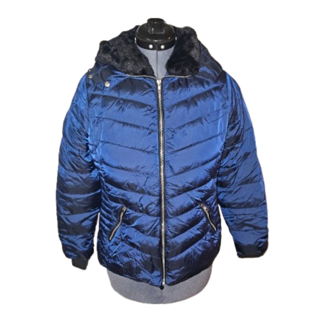 Hot Kiss Navy Blue, Hooded, Puffer Jacket L